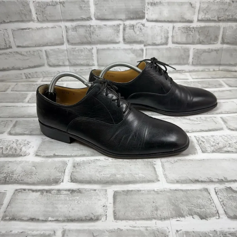 Massimo Emporio Men's Size 9 Black Leather Cap Toe Oxfords Lace Up Dress Shoes